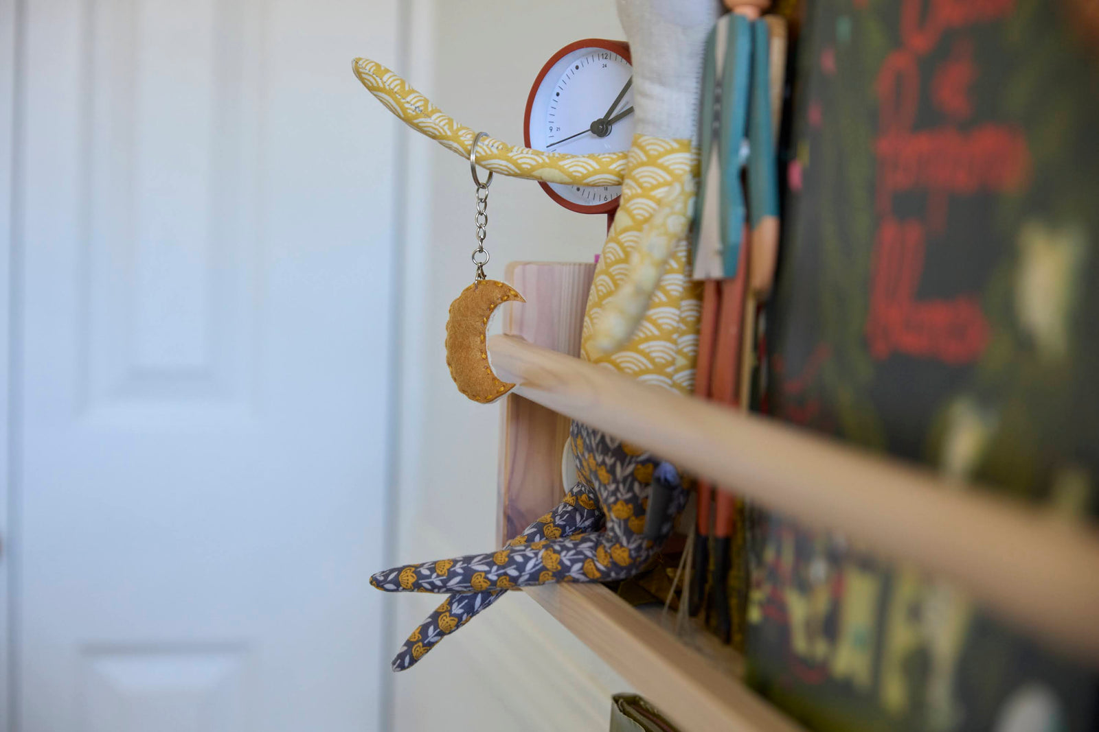 Handmade moon keyring from ODIDOMI’s sewing kit, a thoughtful goodie bag gift for kids