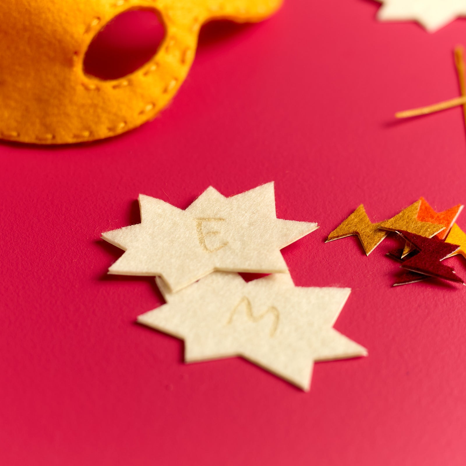 Close-up of personalized stars included in the ODIDOMI Sew-Your-Own Superhero Mask sewing kit.