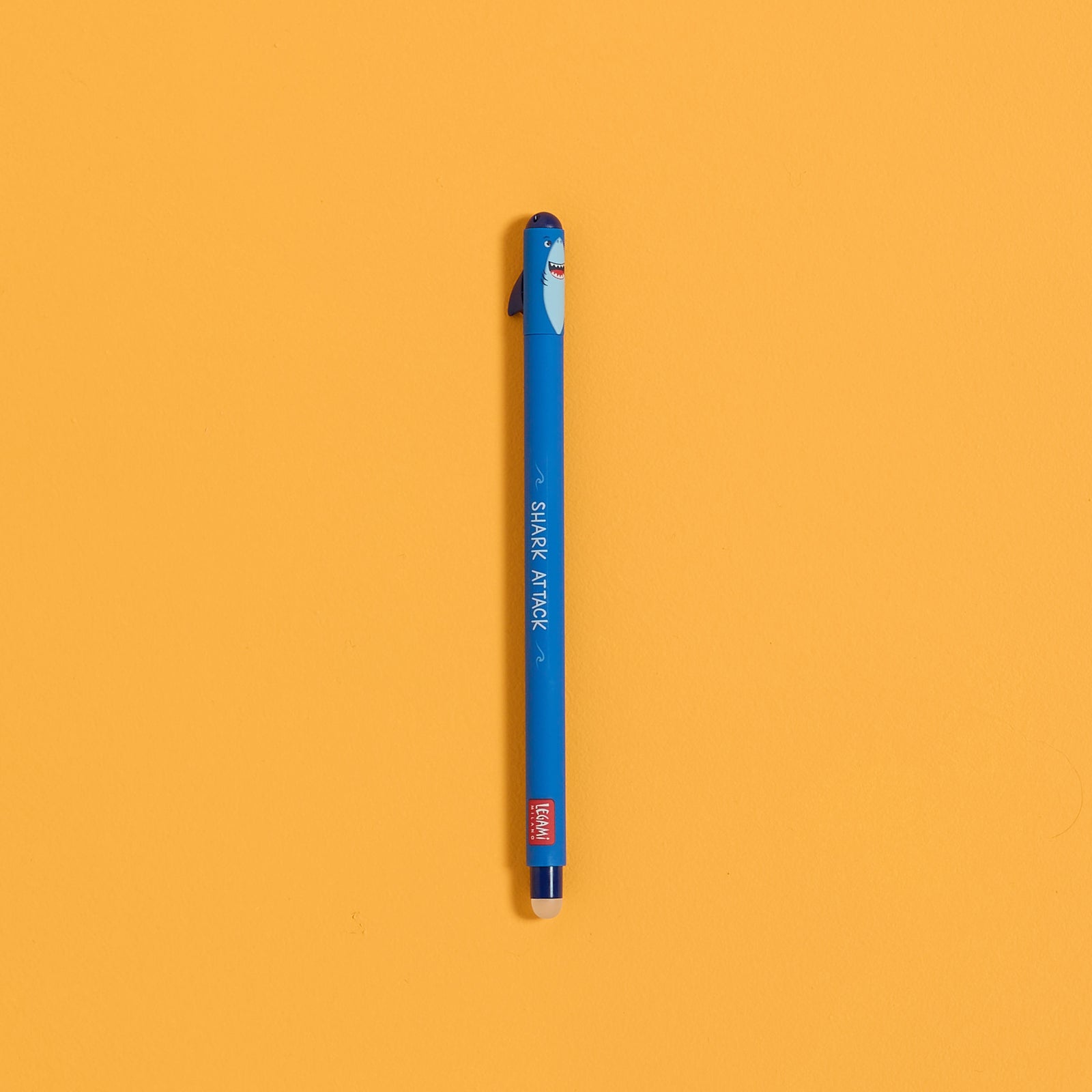 Overhead view of the Shark Pen from the ODIDOMI stationery kit for kids.