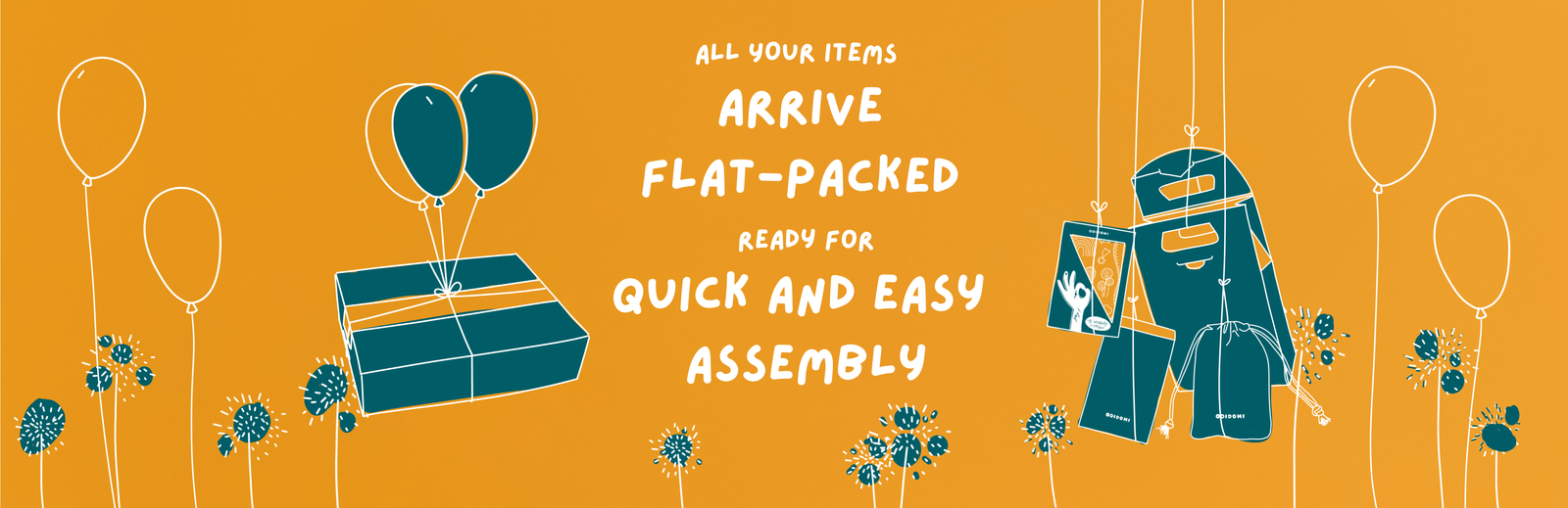 Goodie bags arrive flat-packed ready for quick and easy assembly