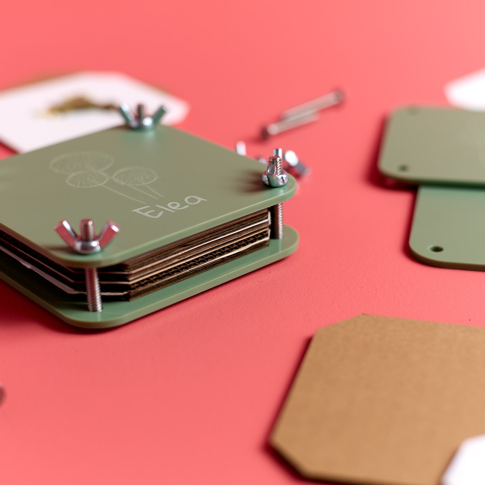 Close-up of an assembled flower press from the ODIDOMI flower press kit for kids.