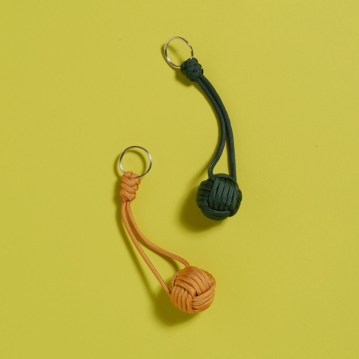Overhead view of finished Loop &amp; Knot Keychains created with the ODIDOMI craft kit.