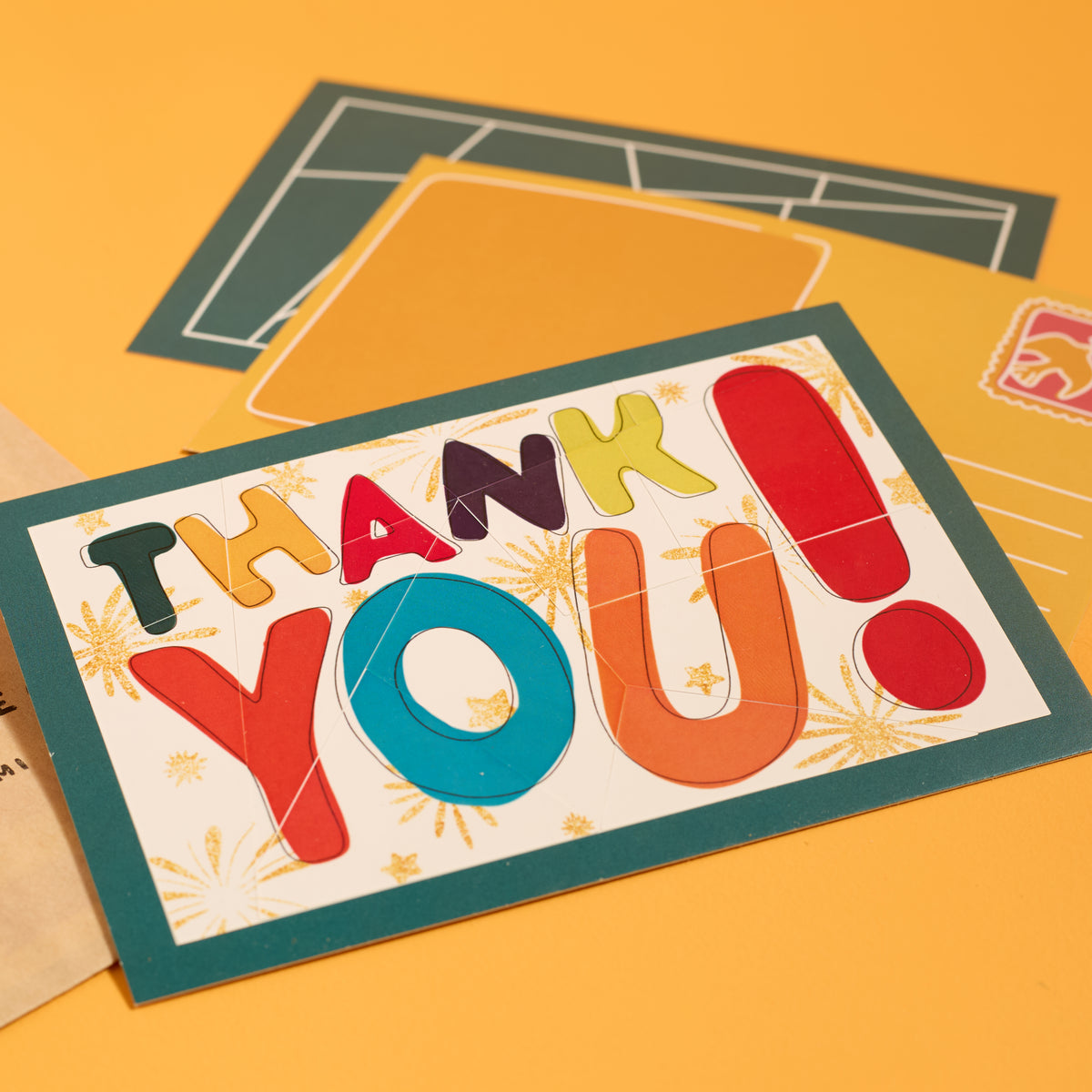 Close-up of completed ODIDOMI thank you puzzle card for kids